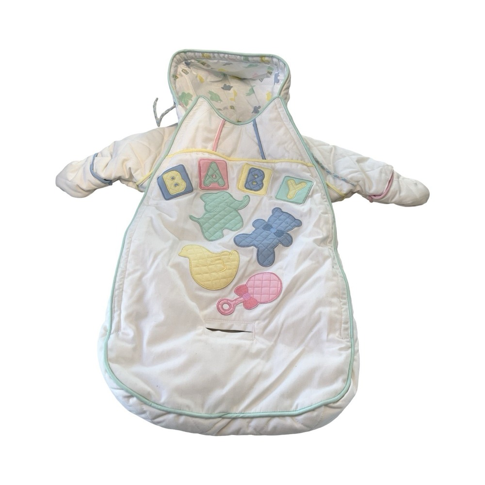 Vintage London Fog Baby Bunting Snowsuit Pastel Quilted Hooded 0-6 Months‎ White